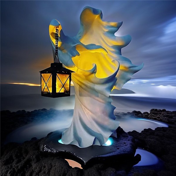 Spøgelsesheks Solcelle Lanterne Statue Halloween Ornamenter Dekorationer White