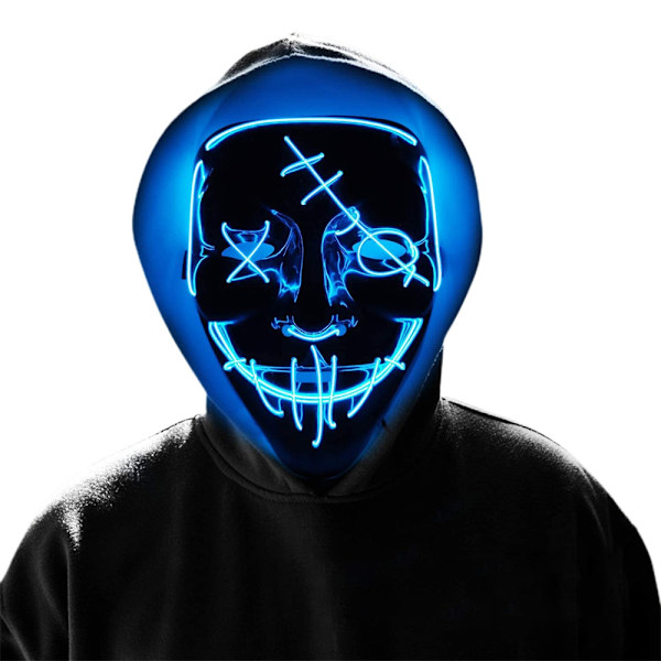 Halloween Maske Colplay Lysende Led Maske Maskerade Masker Neon Maske Selvlysende Horror Cosplay Kostume Blue