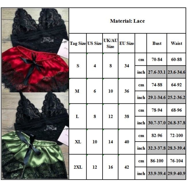Damernas Öppna Satin Spets Lingerie Nattlinne Babydoll Pyjamas Set red M