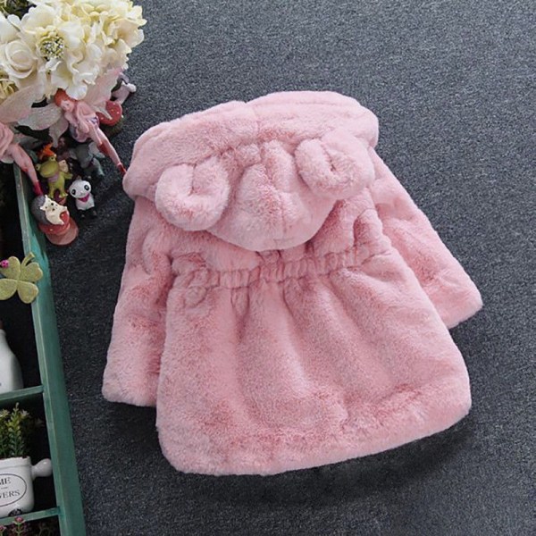 Barnflickor Fleece Fur Bunny Ears Småbarn vinterjacka Pink 100