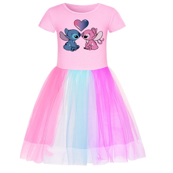 Tyttöjen Stitch Prinsessamekko Sateenkaarimekot Taapero Lasten Cospaly Syntymäpäivä Halloween Joulujuhlamekko Pink 140cm