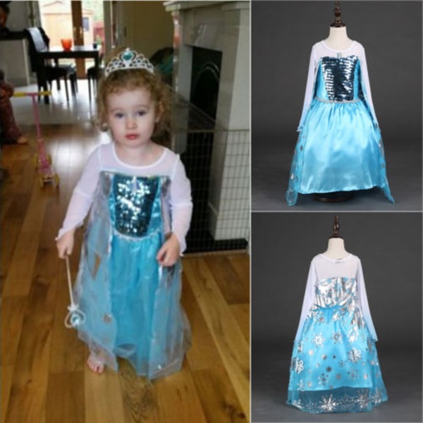 Isdrottningsprincessklänning för barn Anna Elsa flicka födelsedagsfestklänning 100cm