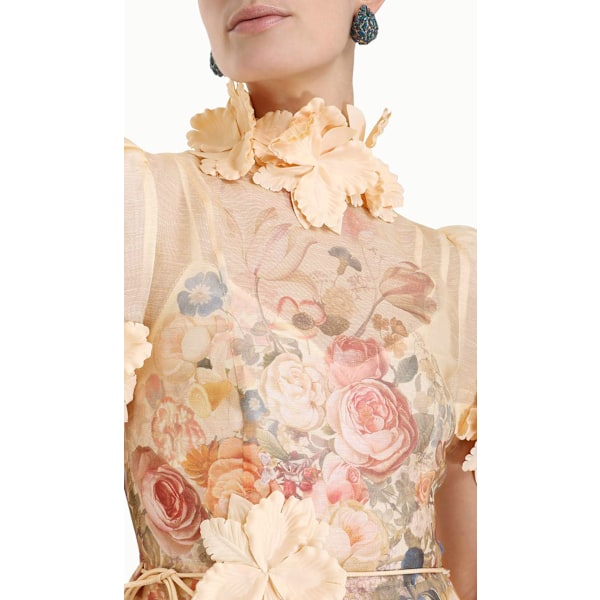 LUMINOSITY LIFTOFF FLOWER MINI Mekko Naisten Mekko Muoti Temperamentti Pystykaulus Loma Retro A-linjainen Painettu Lyhyt Mekko Apricot 2XL