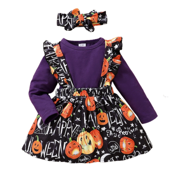 Baby Girls Halloween långärmad + kjol+pannband 3 st set purple 12-18M