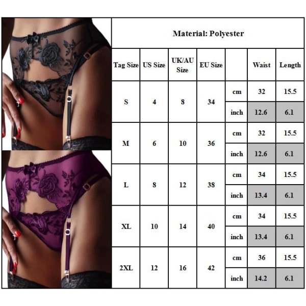 Dam Sexy Spets Strumpebandspanty Lingerie Suspender T-string Set Nattlinne Red L