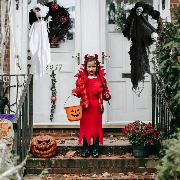 Halloween skrämmande spöke krans dörr utomhus hem hängande dekor black
