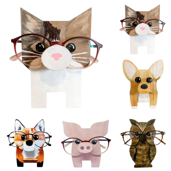 Trä Djurglasögonhållare Cartoon Fox Glasögonställ Desktop cat