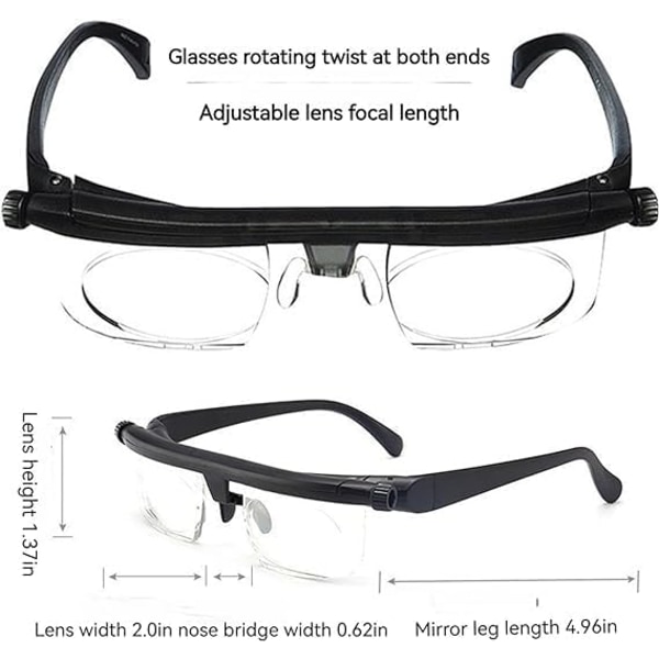 Clear Vision -6D - +3D Säädettävät Dial-silmälasit, muuttuva tarkennus, lukulasit