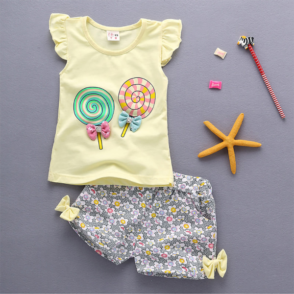 Girl Kid Sommar Lollipop Väst Kostym Set Casual Outfit Ny yellow 110cm