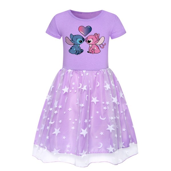 Flickor Stitch Prinsessklänning Kortärmad Klänning Småbarn Barn Cospaly Födelsedag Halloween Jul Festklänning Purple 150cm