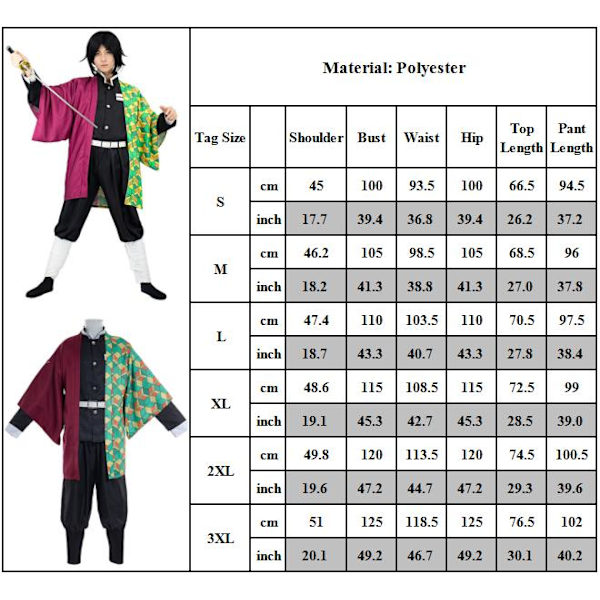 5 STK. Demon Slayer Anime Kimono Børne Halloween Tøj XL