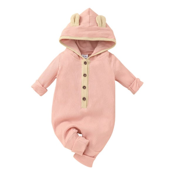 Newbor Toddler Baby Långärmad Hooded Body Pit Ears Rompe pink
