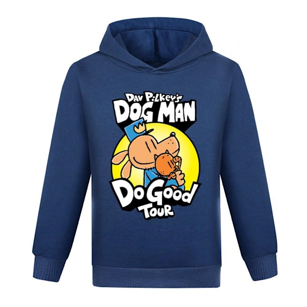 Dog Man Figur Poserende Ungdom Royal Blå Langærmet Hættetrøje Navy Blue 140cm