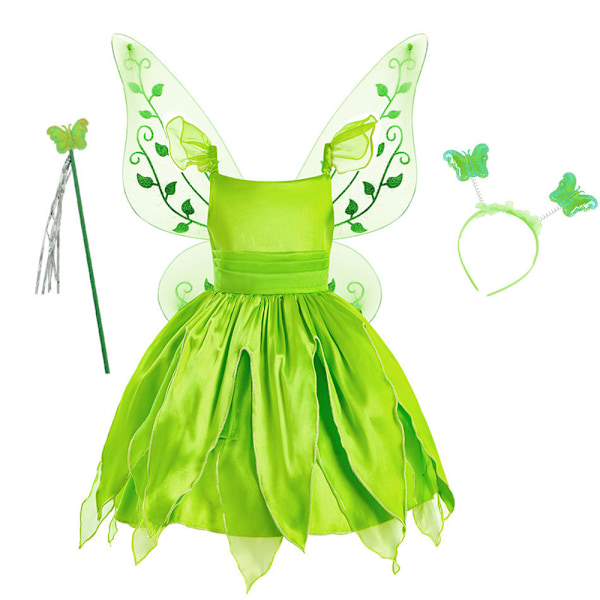 Lasten Tyttö Tinkerbell Keiju Pixie Naamiaisjuhlat Cosplay Puku Pääpantasetti 110cm