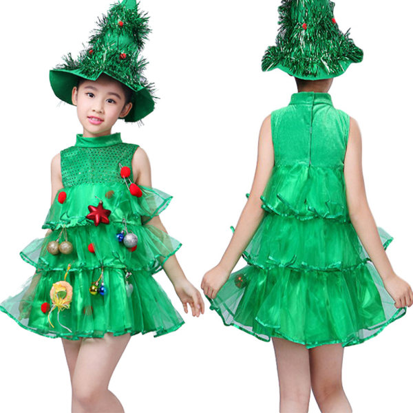 Julklappsklänning för flickor, julgran Cosplay Kostym, Festklänning, Julkläder, 2-10 år 110cm