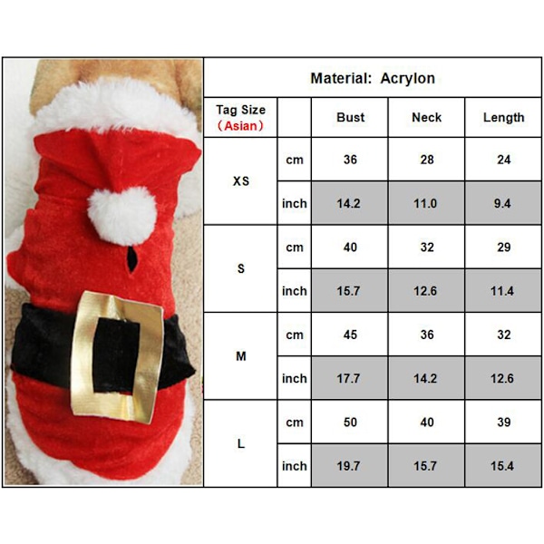 Jultomte Kostym för Katt Valp Hund Festkläder Varm Outfit Vinterkläder A XS