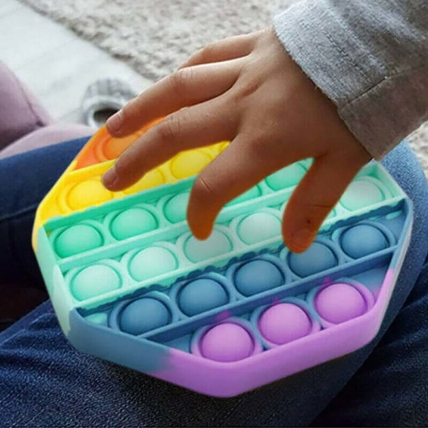 Rainbow Stressboll Pop it Fidget Toys Sensory Push Bubble Presenter Round
