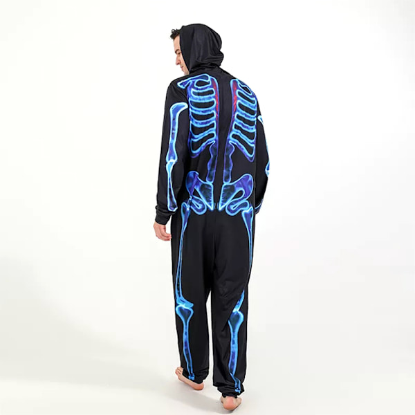 Halloween skrämmande skelett jumpsuit kostym för vuxna barn familj skräck skalle jumpsuit karneval fest huva förälder-barn pyjamas Dad M