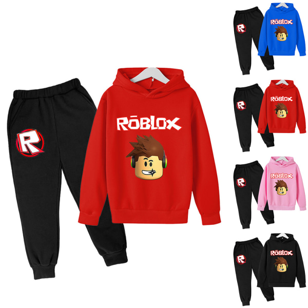 Barn Roblox Print Träningsoverall Hoodie Sweatshirt Sportbyxor Outfit red 130cm
