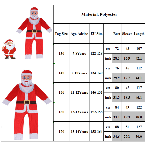 Kids Xmas Santa Claus Cosplay kostym Jul Jumpsuit Outfits Red