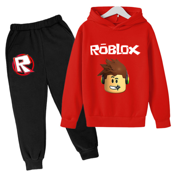 Barn Roblox Print Träningsoverall Hoodie Sweatshirt Sportbyxor Outfit red 130cm