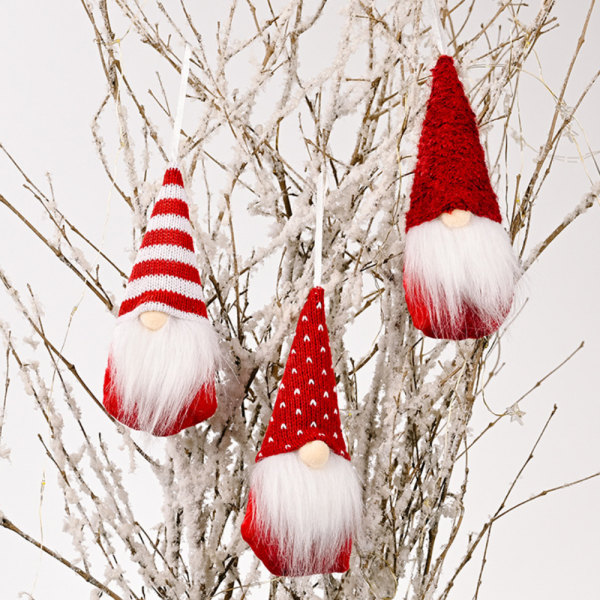3 st julgranshängande tomteplyschdockor prydnadsföremål red 3pcs