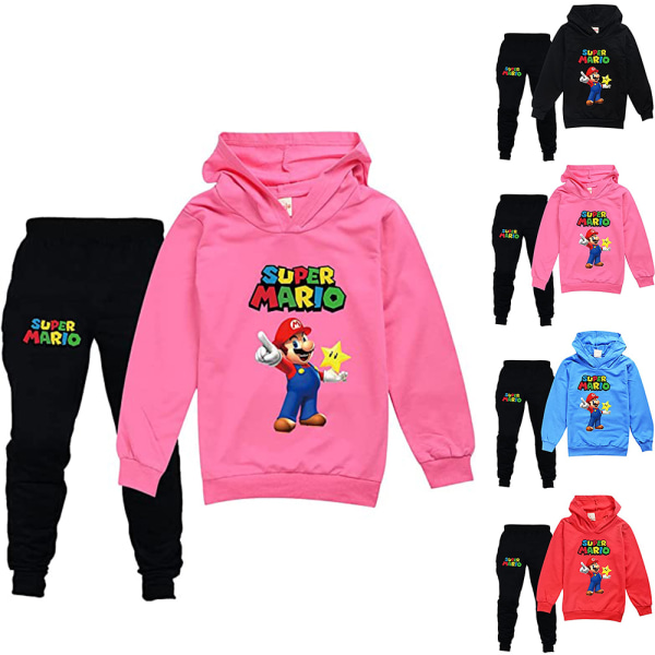 Super Mario Kids Hoodie Sweatshirt Pullover Jumper Toppar + Byxor Pink 160cm