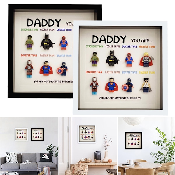 Superhelt Fotoramme Veggkunst Retro Tegneseriefigur Familie Dekor Black