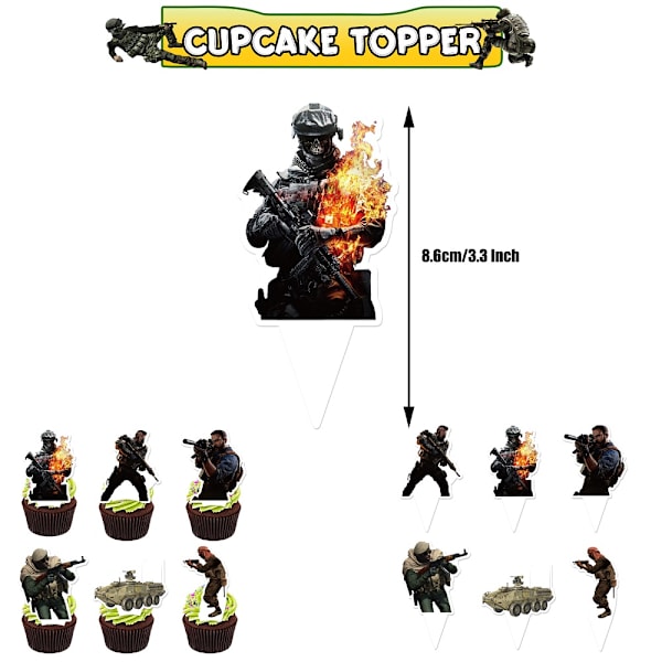Call of Duty-tema födelsedagsfest dekorationer banderoller ballonger tårta cupcake toppers set