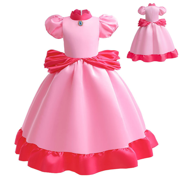Flickors Prinsessan Peach Klänning Kostym Julparty Klänning Upp 110cm