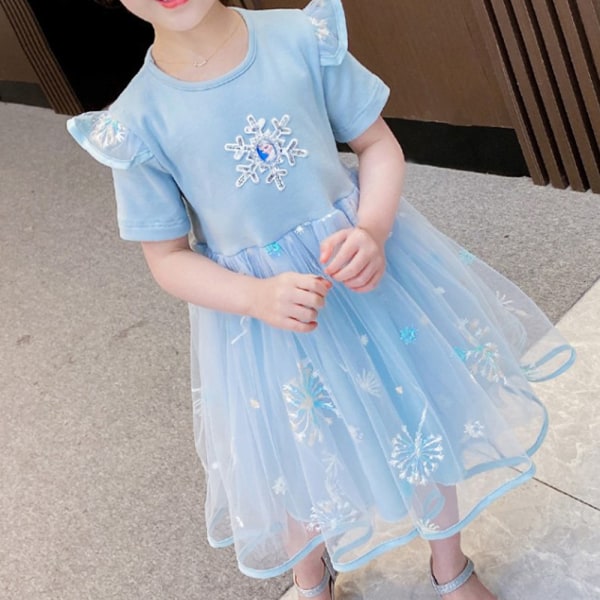 Barnflickor Cosplay Party Prinsessa Frozen Elsa Kostymfestklänning blue 90cm