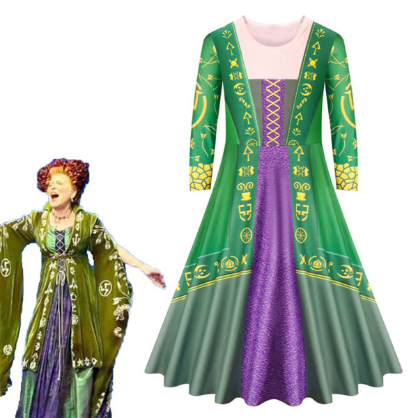 Flickors Sarah Sanderson Cosplay Klänning Halloween Karnevaldräkter 120cm