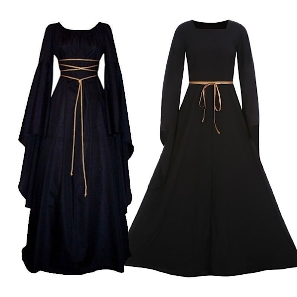 Halloween Medeltida Lång Maxi Klänning Gotisk Cosplay Kläder navy blue