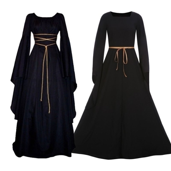 Halloween Medeltida Lång Maxi Klänning Gotisk Cosplay Kläder wine red