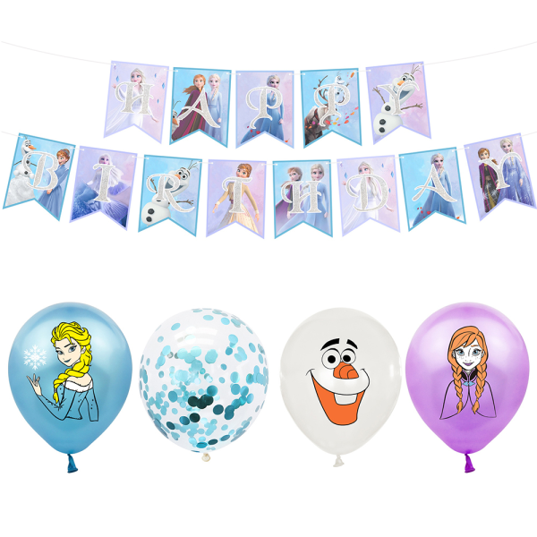 Frozen tema ballonger Banner Cake Topper Set Girl Birthday Decor