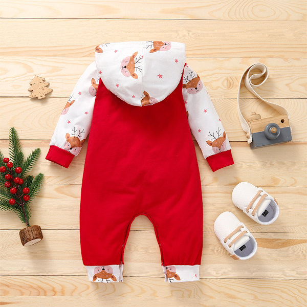 Børn Baby Jul Trykt Hætte Langærmet Rompersæt Red 90cm