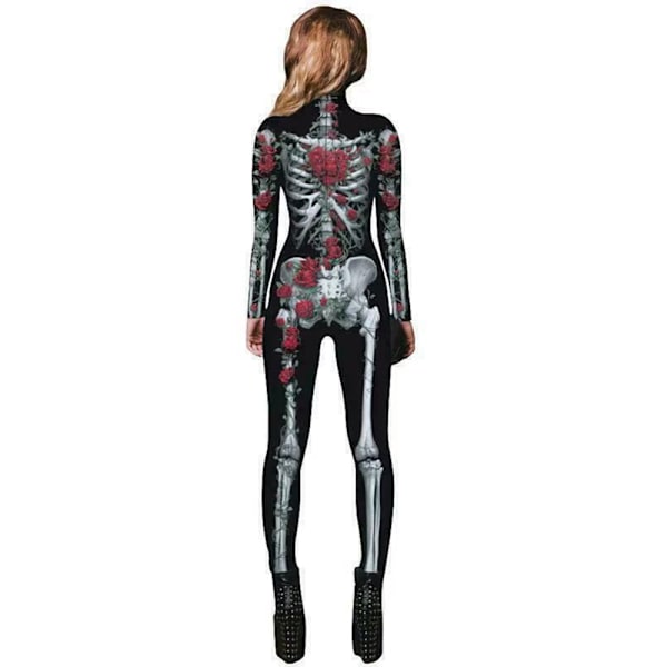 Dam Halloween Skelettben Vuxen Cosplay Kostym Festkläder Outfit Jumpsuit S