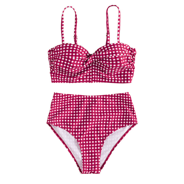 Dam Push Up Bikini Padded Spetsat Baddräkt Set Hög Midja Baddräkt Badkläder Rose red M