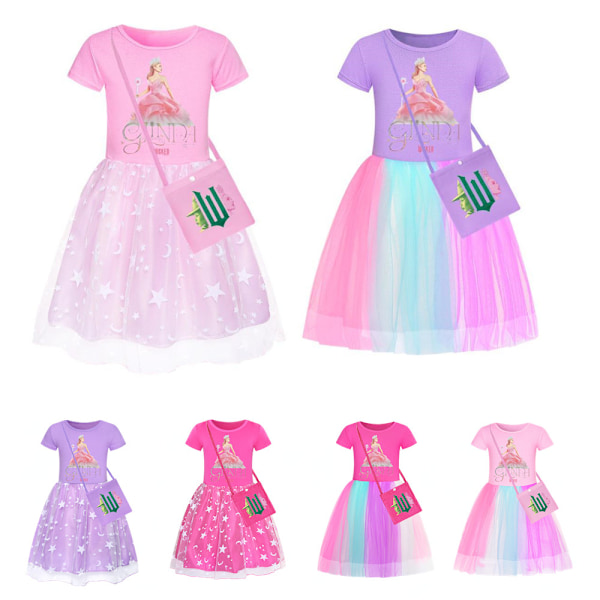 Flickor Glinda Elak Prinsessa Klänning Småbarn Barn Cospaly Födelsedag Halloween Jul Fest Klänning Med Väska Pink-A 140cm