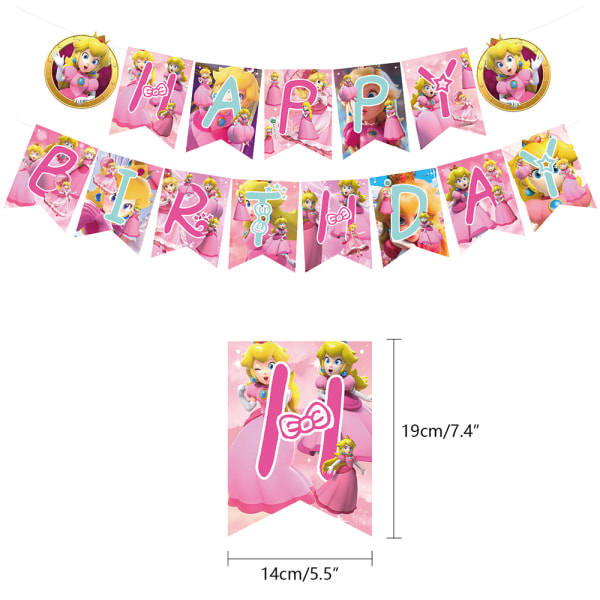 Persika prinsessa Födelsedagsfest Ballong Banner Cake Toppers
