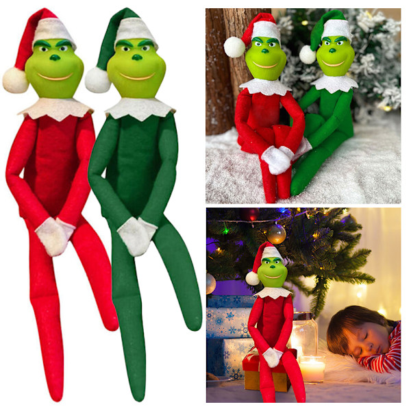 Julgranspynt - Grinch-docka i plysch, tomtefigur, julhänge Red