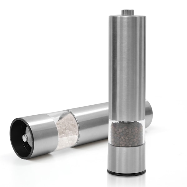 Elektrisk pepparkvarn saltkvarn, med justerbar keramisk kvarn 2-pack rostfritt stål kryddkvarn batteridriven med LED