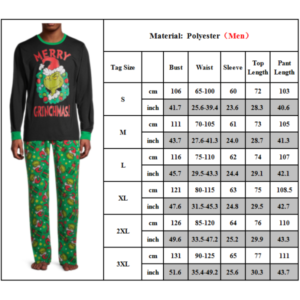 Christmas Family Wear Cartoon Printed Nightwear Pyjamas Outfit Dad M