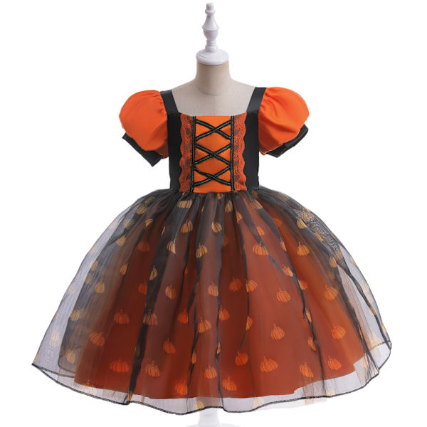 Halloween Jenter Prinsesse Cosplay Kjole Gresskar Performance Kjole 110cm