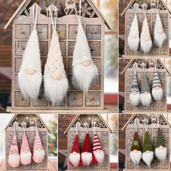 3 st julgranshängande tomteplyschdockor prydnadsföremål red 3pcs