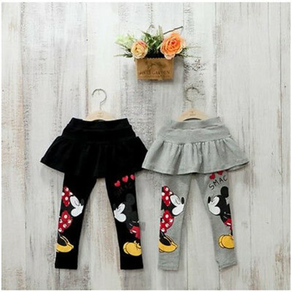 Barnflickor Vinter Mickey Minnie Mouse Leggings Kjol Byxor black 120cm