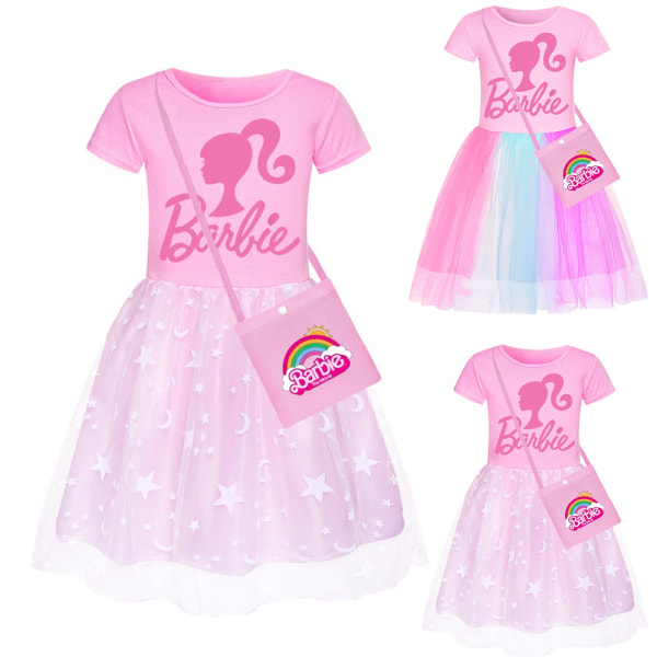 Barnflickor Barbie Regnbågsstjärnor Tulle Prinsessfest Fint Tutu Klänning Med Väska Pink-B 110cm