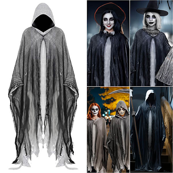Dødens Halloween Kostume, Voksen Horror Kappe, Hætteklædt Horror Kåbe Kostume Dansefest, Rollespilsrekvisitter Grey