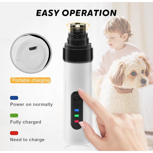 Tyst Hund Nagel Slipmaskin, 2025 Uppgraderad Uppladdningsbar USB Laddning Elektrisk Husdjurs Nagel Slipmaskin för Hundar Nagel Trimmers