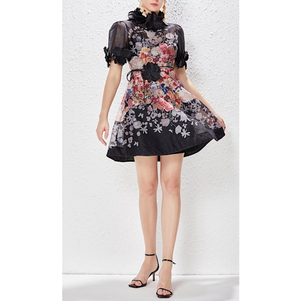 LUMINOSITY LIFTOFF FLOWER MINI Mekko Naisten Mekko Muoti Temperamentti Pystykaulus Loma Retro A-linjainen Painettu Lyhyt Mekko Black XL